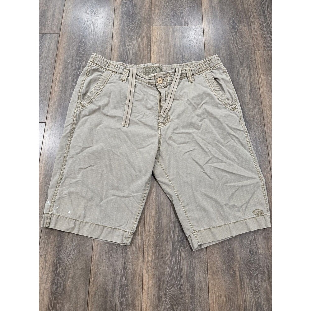 Buffalo David Bitton Mens 36 Beige Cotton Shorts Drawstring Ripstop 11" Inseam